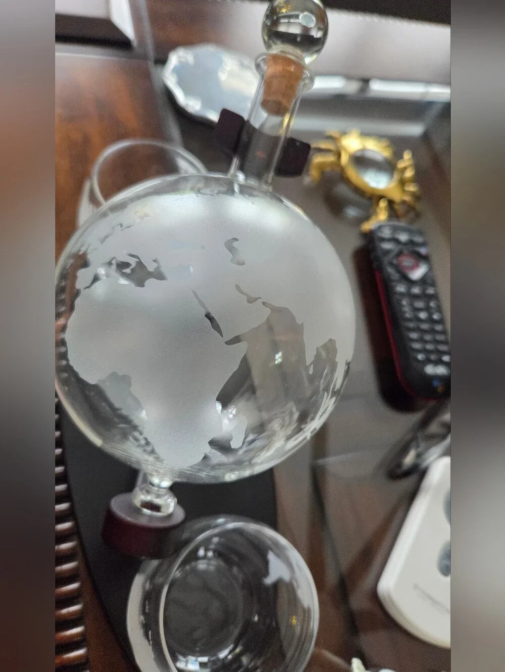 Glass Globe Whiskey Decanter Set with Two Matching Glasses